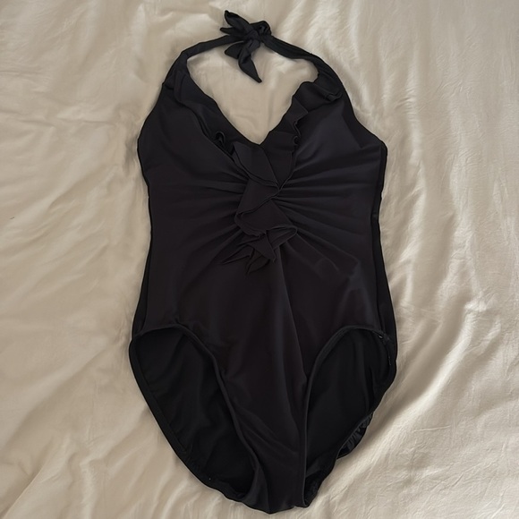 Miraclesuit Black Halter One-Piece Swimsuit Size 8 Ruffle Slimming - Picture 1 of 14